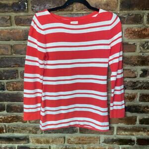 J. Crew Red White Striped Knit Boat Neck Pullover Sweater Women's Size XS